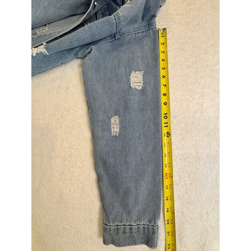 Unbranded Distressed Longline Denim Jacket Light Wash Ripped Duster Coat 2XL - Picture 6 of 6